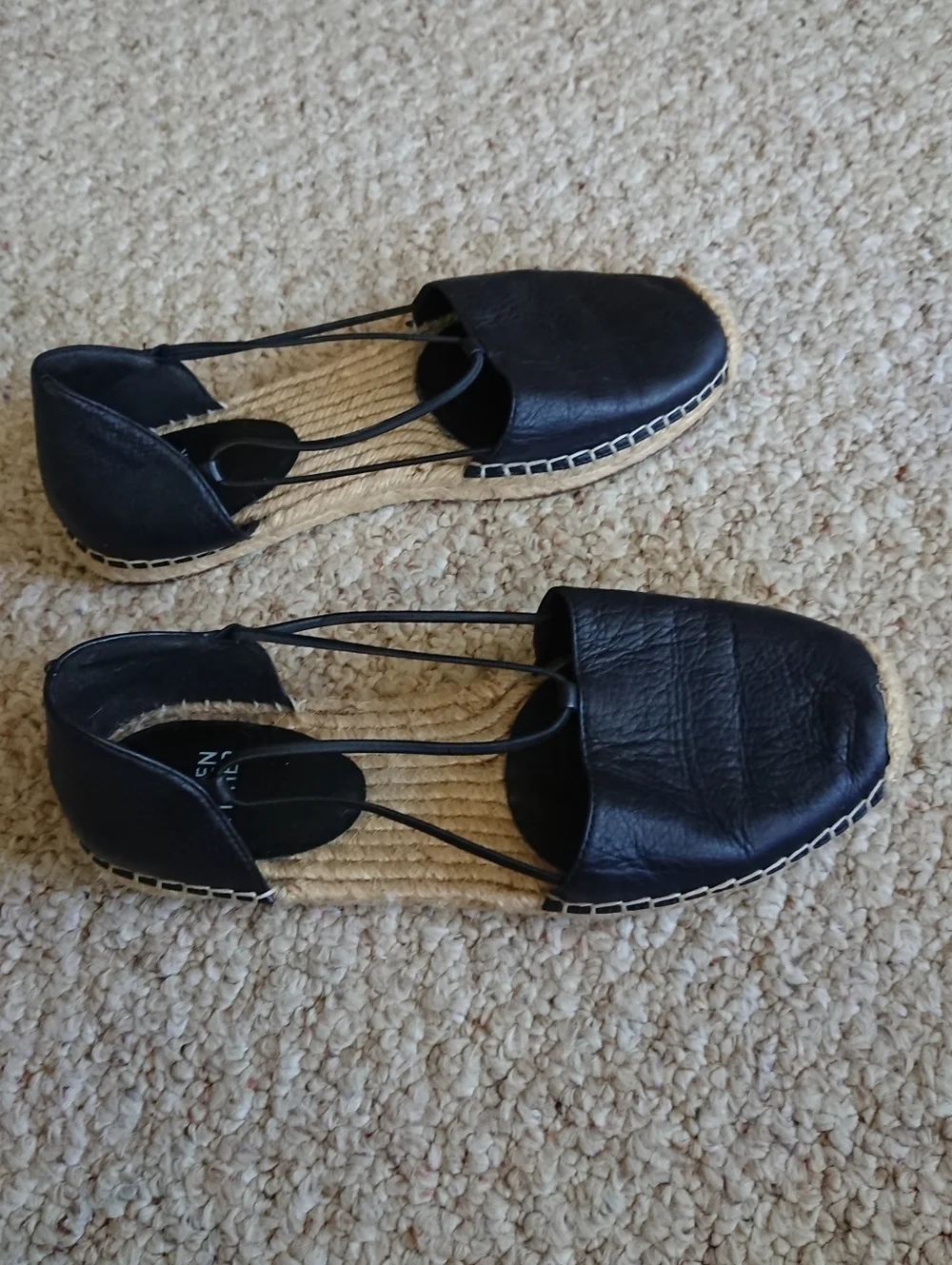 Eileen Fisher Lee d'Orsay Black Leather Espadrille Flats size 7